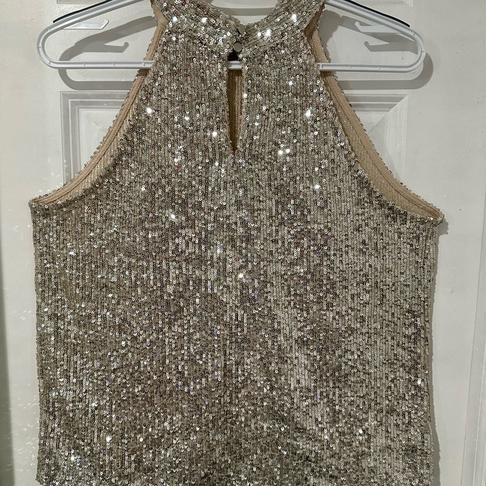 Sequined Halter Tank Top in Champagne - Picture 3 of 10